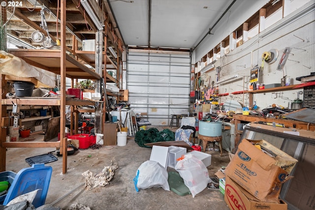 garage featuring a workshop area