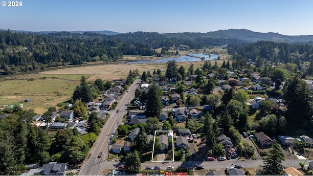 aerial view with a water view and a view of trees