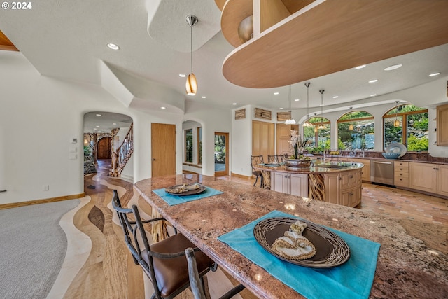 dining space with sink