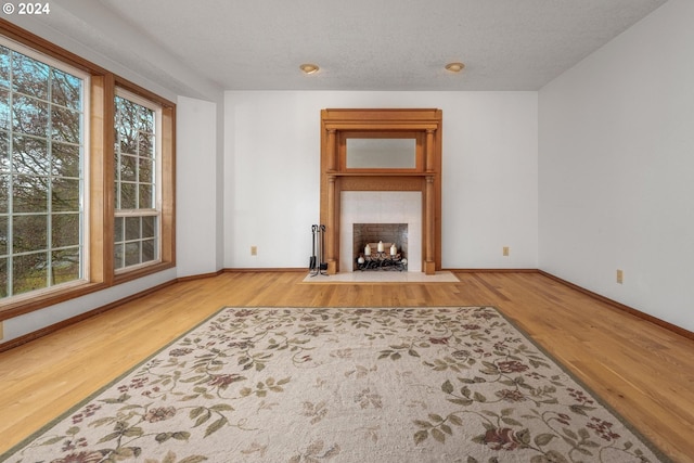 living room featuring hardwood / wood-style floors and a textured ceiling