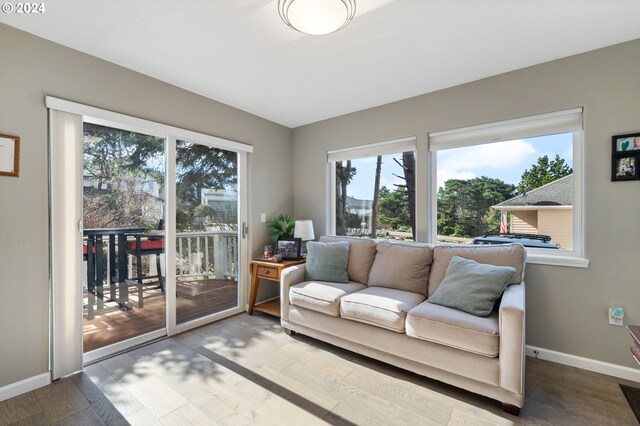 living room featuring baseboards and wood finished floors