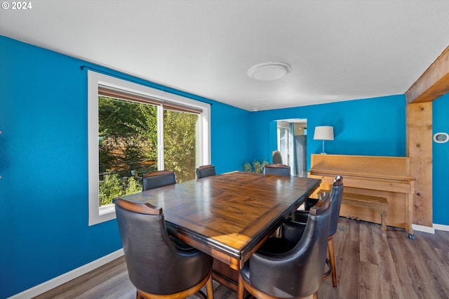 dining area featuring dark wood-type flooring