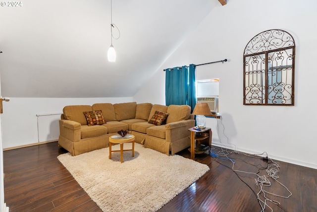 living room with lofted ceiling and dark hardwood / wood-style floors