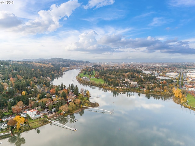 bird's eye view featuring a water view