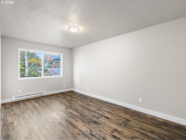 12205 SE 19th Ave, Milwaukie, OR 97222 - empty room featuring a baseboard radiator, dark wood finished floors, baseboards, and a textured ceiling