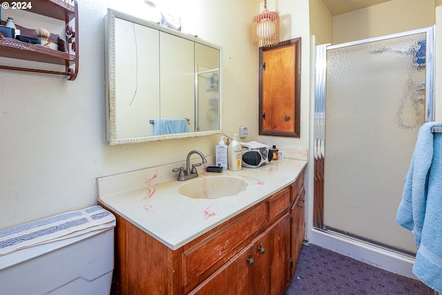 bathroom with vanity and walk in shower