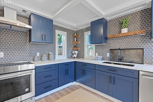 kitchen featuring light hardwood / wood-style floors, decorative backsplash, sink, and stainless steel appliances