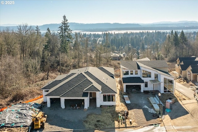 aerial view with a mountain view