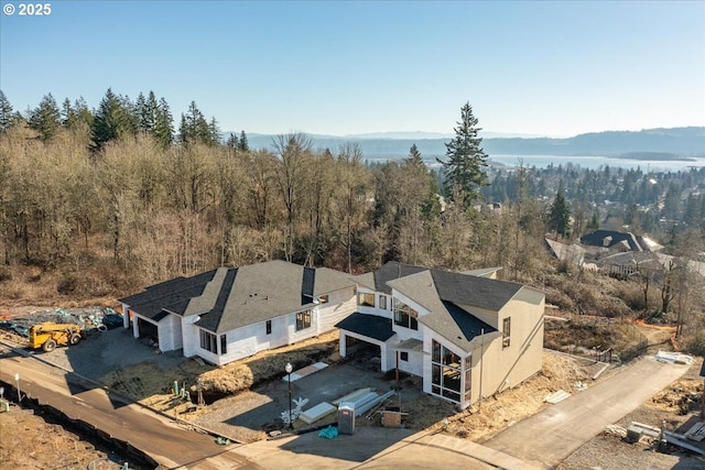 birds eye view of property featuring a mountain view