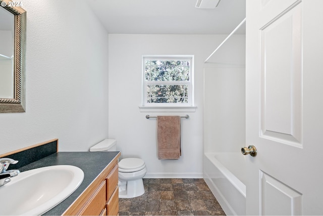 full bathroom featuring vanity, shower / bathing tub combination, and toilet