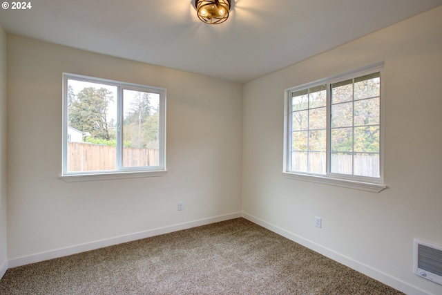 carpeted empty room featuring heating unit and a wealth of natural light