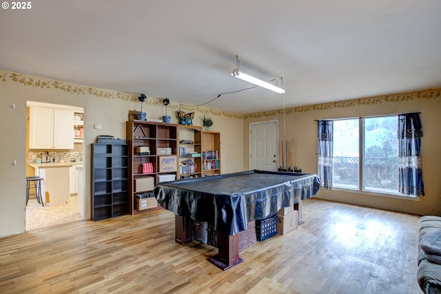 recreation room featuring light wood-type flooring and pool table