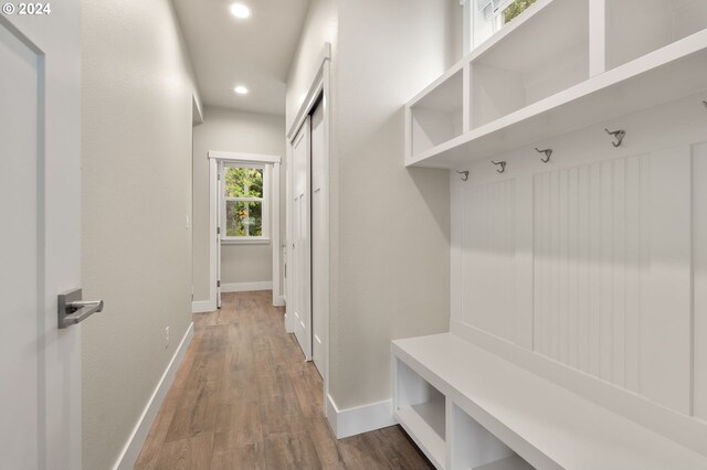 mudroom featuring dark hardwood / wood-style flooring