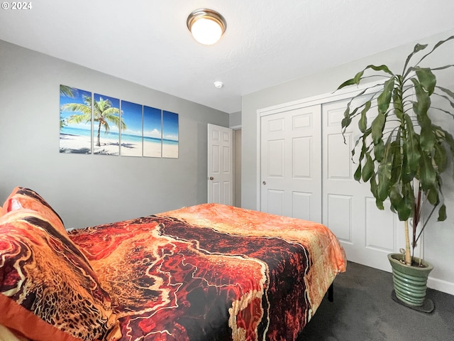 carpeted bedroom featuring a closet