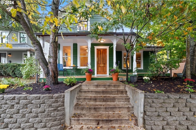 view of front facade featuring covered porch