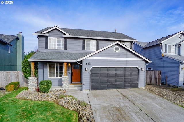 front facade with a garage