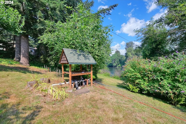 view of yard with a water view