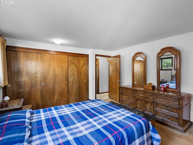 carpeted bedroom with a closet