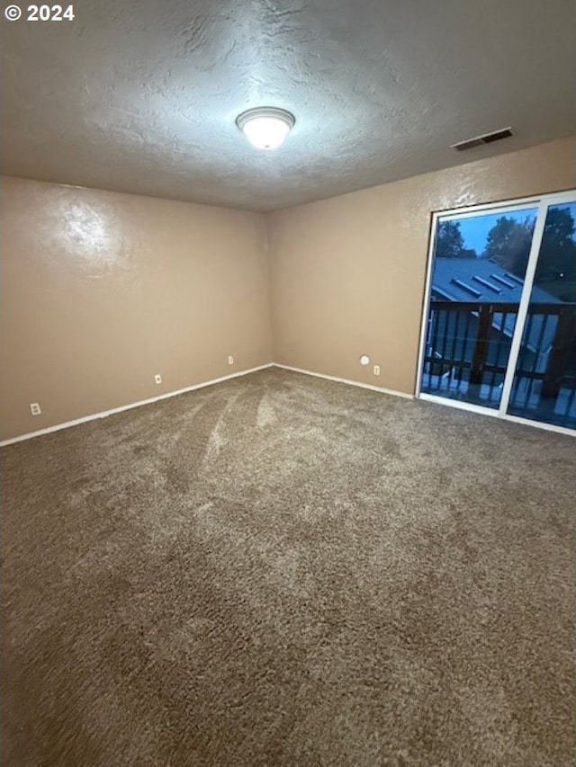 carpeted spare room with a textured ceiling