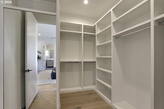 walk in closet with hardwood / wood-style flooring