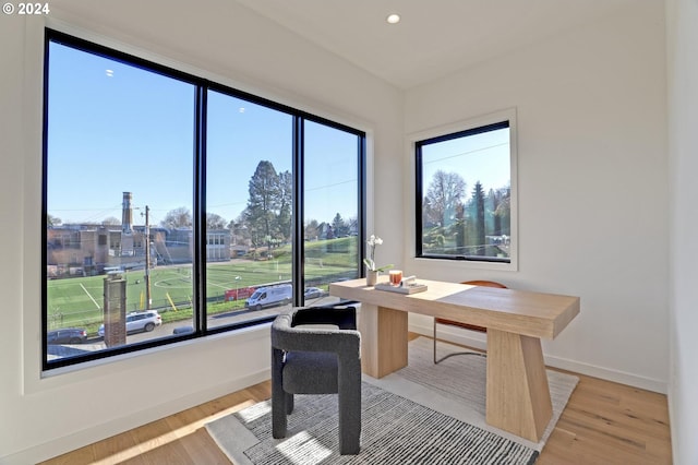 office area with light wood-type flooring