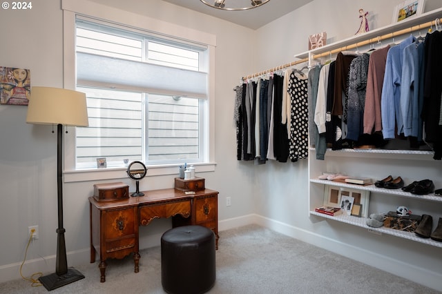 spacious closet with light colored carpet