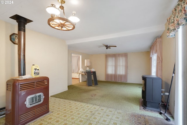 living room with light carpet and ceiling fan