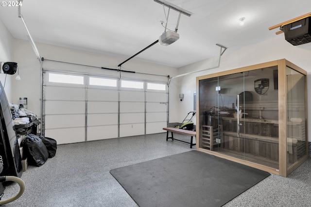 garage with a garage door opener