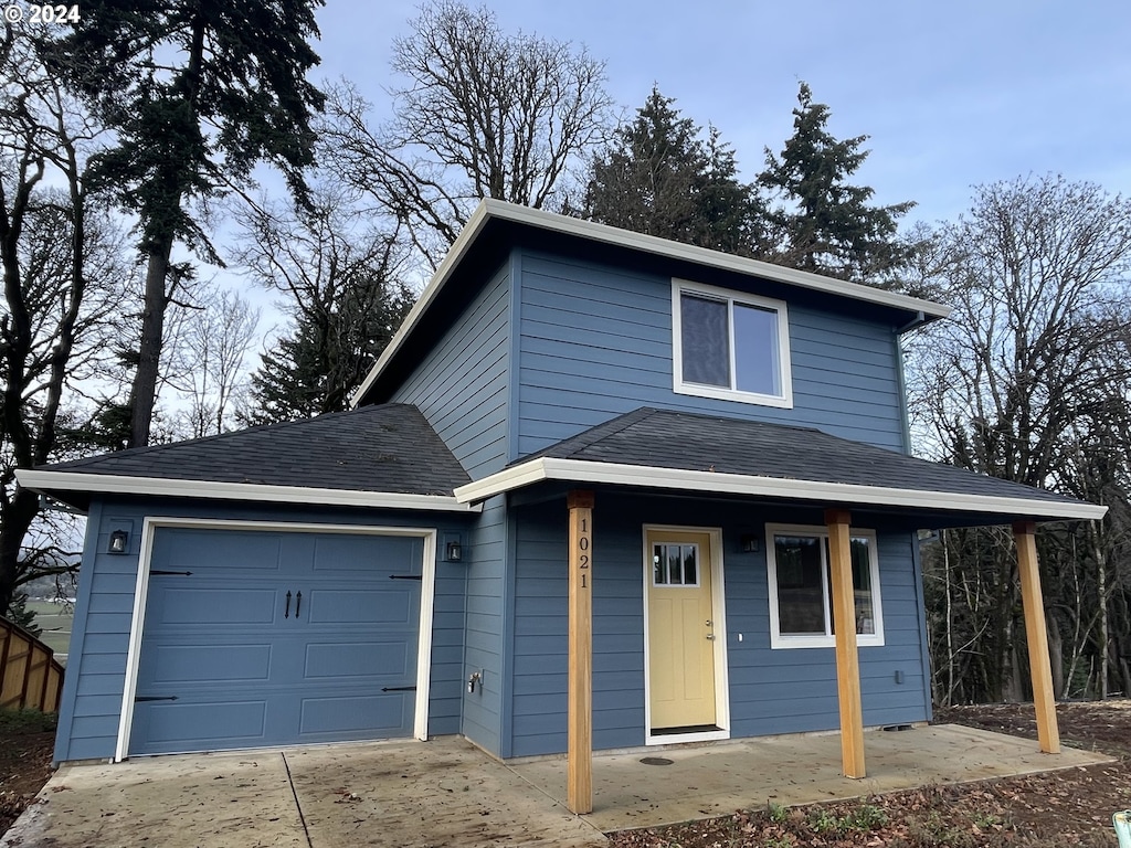 front facade with a garage