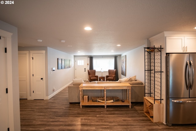 living room featuring dark wood-type flooring