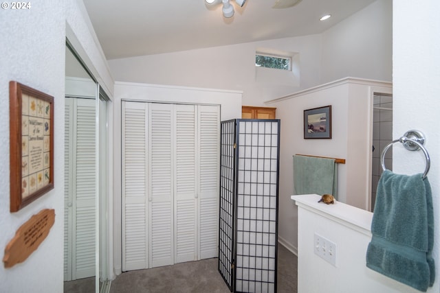 455 Chandler Dr, Roseburg, OR 97471 - bathroom featuring high vaulted ceiling