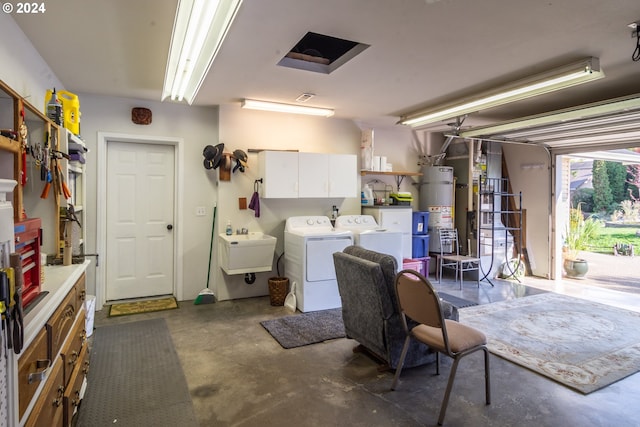 455 Chandler Dr, Roseburg, OR 97471 - garage featuring washing machine and dryer, gas water heater, and a sink