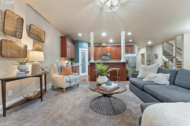 living room featuring carpet flooring