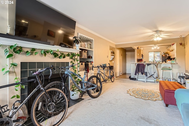 interior space with ceiling fan