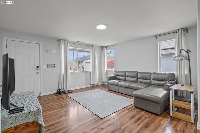 living room featuring dark hardwood / wood-style flooring