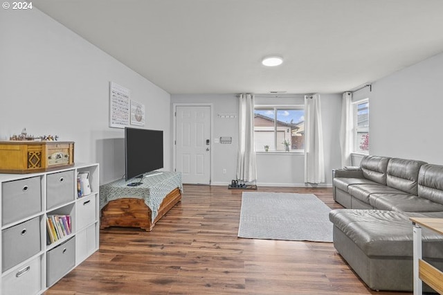 living room featuring dark hardwood / wood-style floors