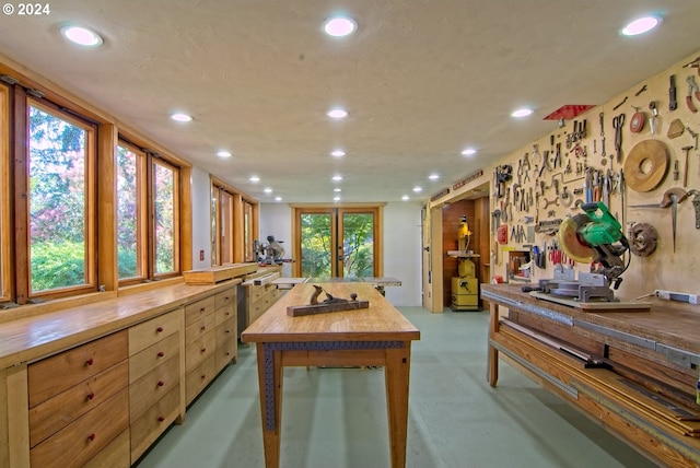 2275 Floral Hill Dr, Eugene, OR 97403 - kitchen with butcher block countertops and a center island