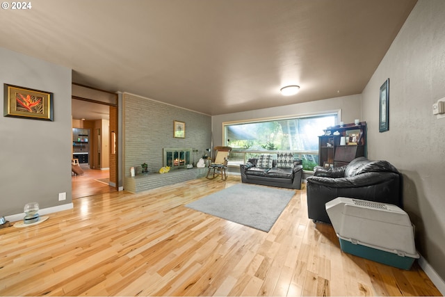 living room featuring a fireplace and hardwood / wood-style floors