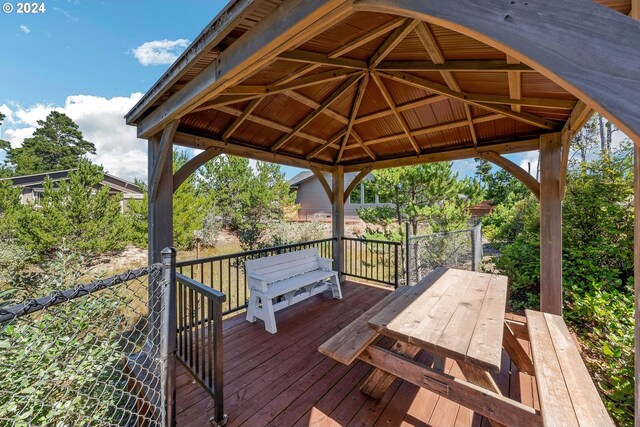 wooden deck with a gazebo