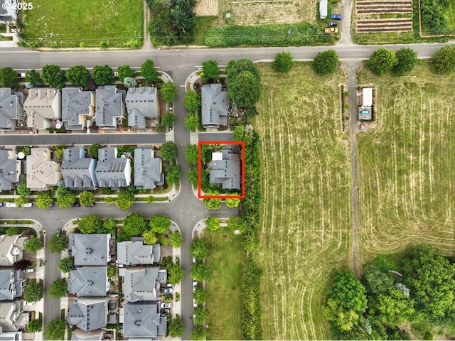 5898 SE Thornapple St, Hillsboro, OR 97123 - aerial view of property's location featuring property parcel outlined and nearby suburban area