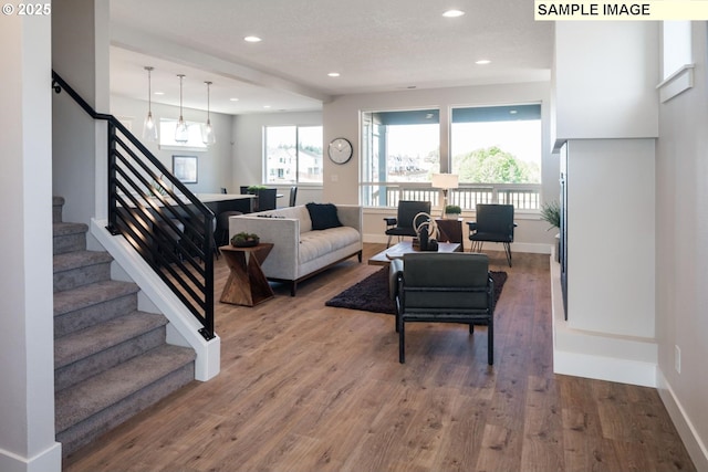 living room with hardwood / wood-style floors