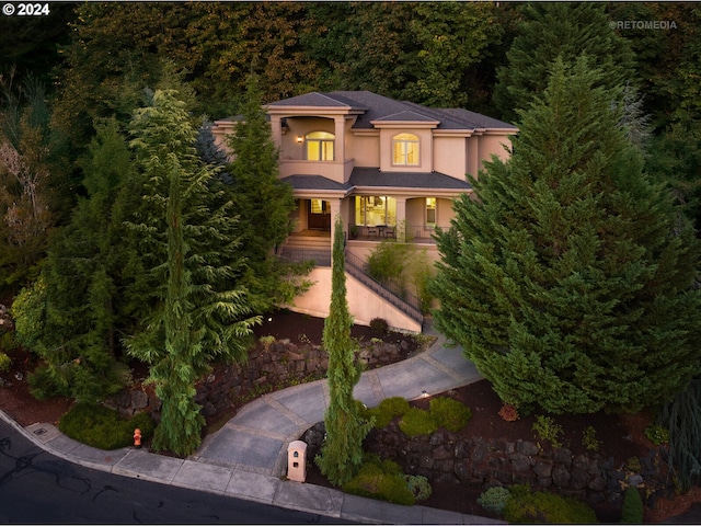 prairie-style house with a porch