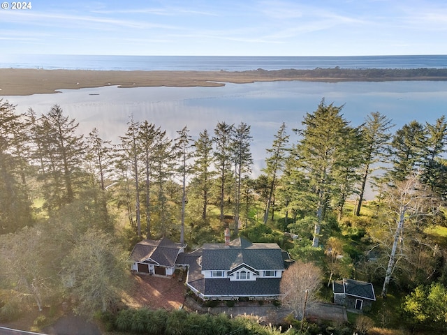 bird's eye view featuring a water view