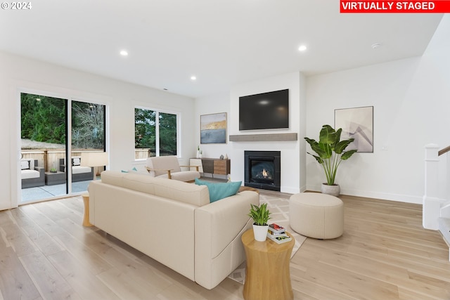 living room with light hardwood / wood-style flooring