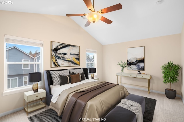 5171 SW 174th Ter, Beaverton, OR 97078 - bedroom with vaulted ceiling, carpet, baseboards, and a ceiling fan