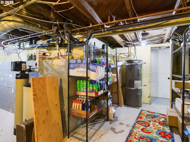 basement with strapped water heater