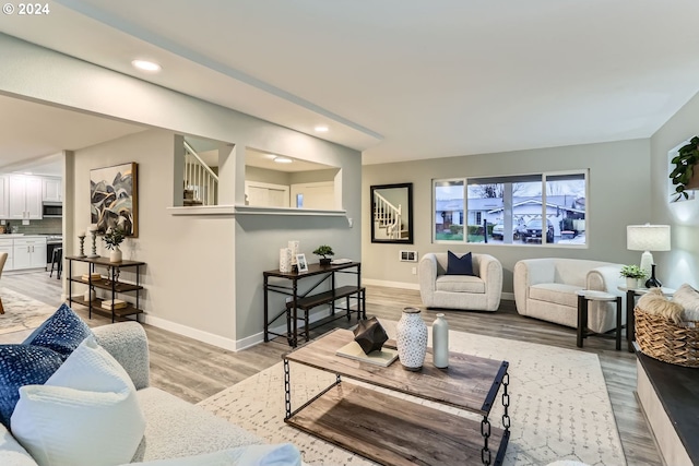 living room featuring light hardwood / wood-style floors