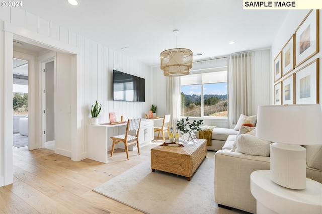 living room with light wood-type flooring