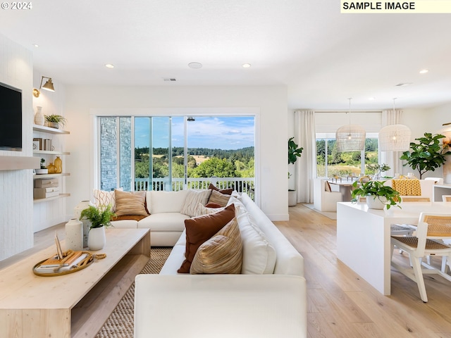 living room with light hardwood / wood-style flooring