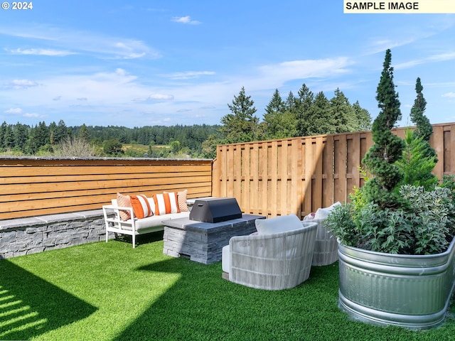 view of yard with an outdoor hangout area and exterior kitchen